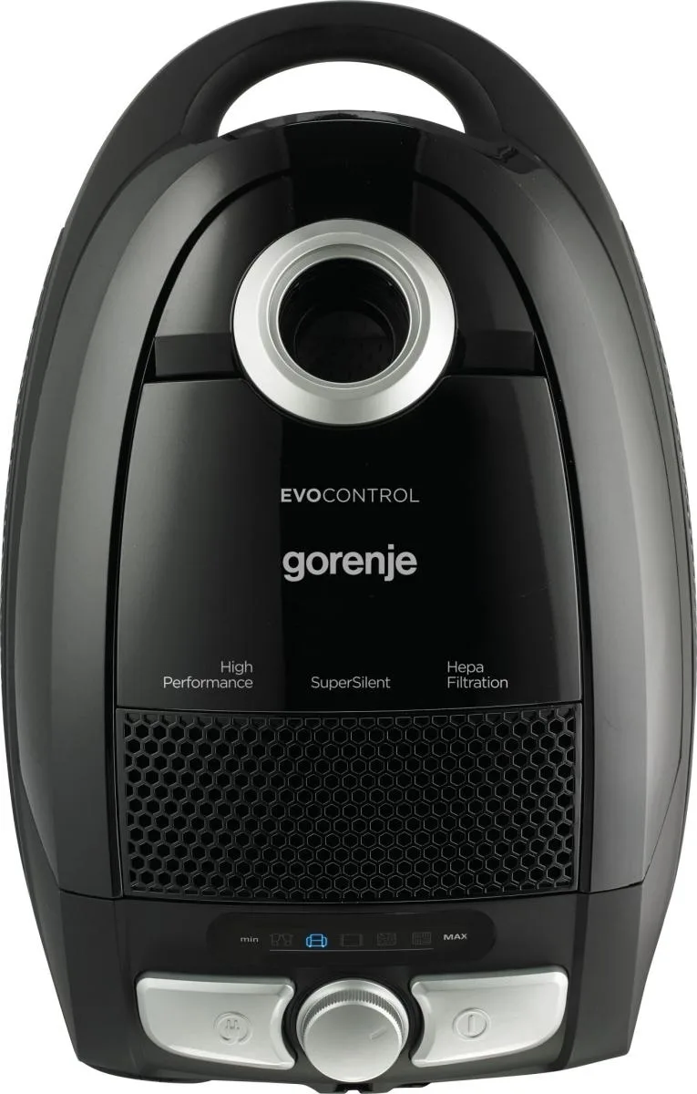 Пилосос Gorenje з мішковою системою, потужність 800 Вт, об'єм контейнера 3 л, HEPA-фільтр, телескопічна трубка, чорного кольору.