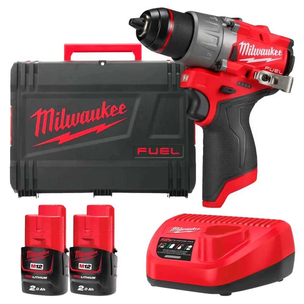 Акумуляторний шуруповерт-дриль Milwaukee M12 FDD2-202X 12В 2х2А·год 37Нм 0-1550об/хв з патроном C12 у кейсі, вага 1.1кг.
