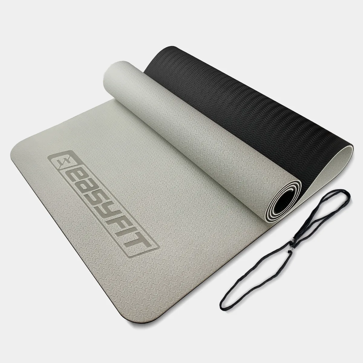 Килимок для йоги EasyFit TPE 183х61 см 6 мм сірий чорний