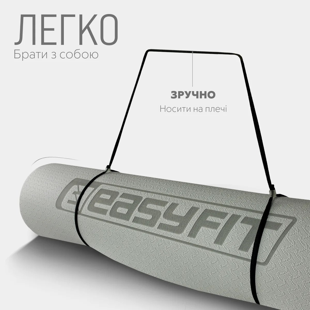 Килимок для йоги EasyFit TPE 183х61 см 6 мм сірий чорний