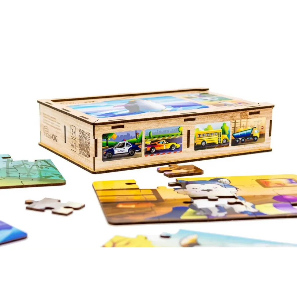 Дитячий дерев'яний пазл PuzzleOK 80 елементів Тварини 4 в 1 4 картинки