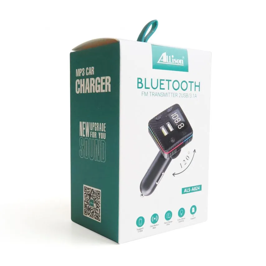 FM-трансмітер Bluetooth 3 порти 2 USB 3.1А чорний