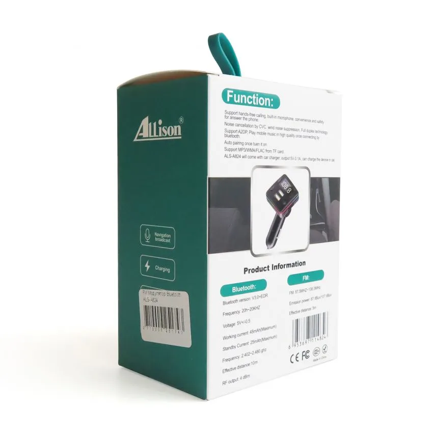 FM-трансмітер Bluetooth 3 порти 2 USB 3.1А чорний