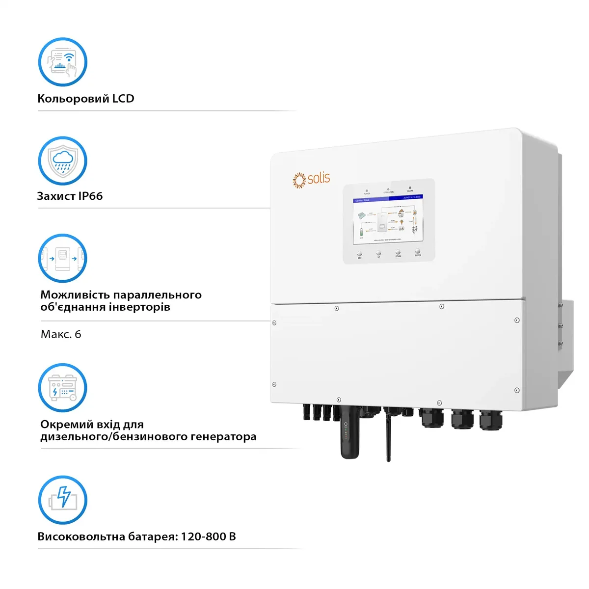 Гібридний інвертор трифазний Solis S6 20кВт, 4xMPPT, DC, для HV Batteries