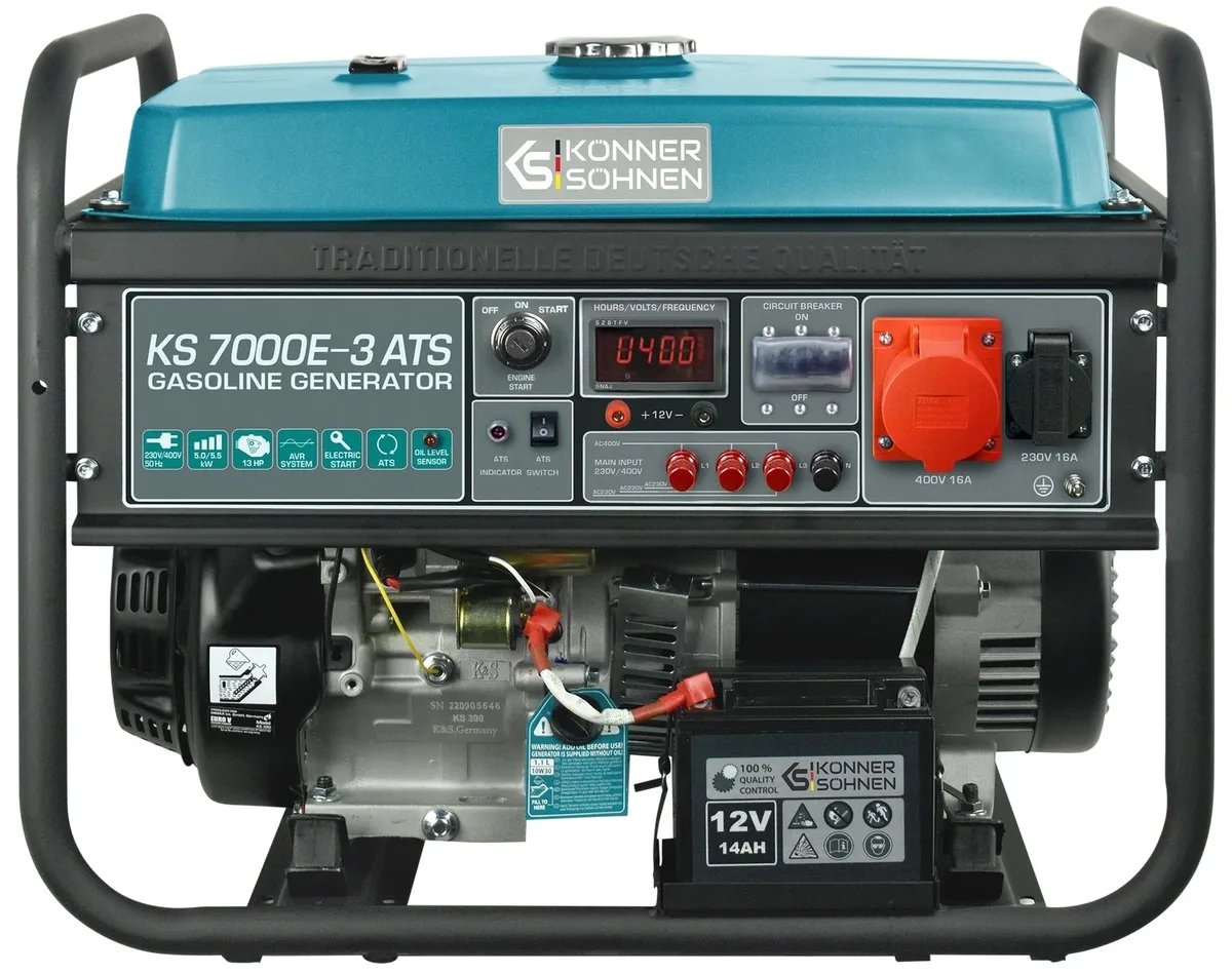 Бензиновий генератор KonnerSohnen KS 7000E-3 ATS, 400В, 5/5.5кВт, автоматичний ввод резерву (АВР), електричний стартер, вага 82.3
