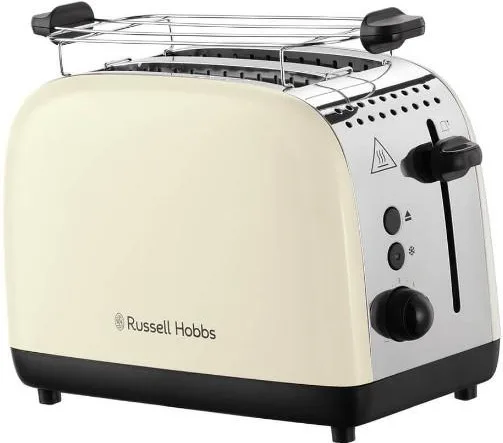 Тостер Russell Hobbs Colours Plus 1600Вт, з функціями підігріву та розморожування, металева конструкція, бежевого кольору.