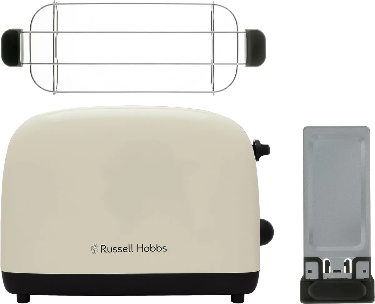 Тостер Russell Hobbs Colours Plus 1600Вт, з функціями підігріву та розморожування, металева конструкція, бежевого кольору.