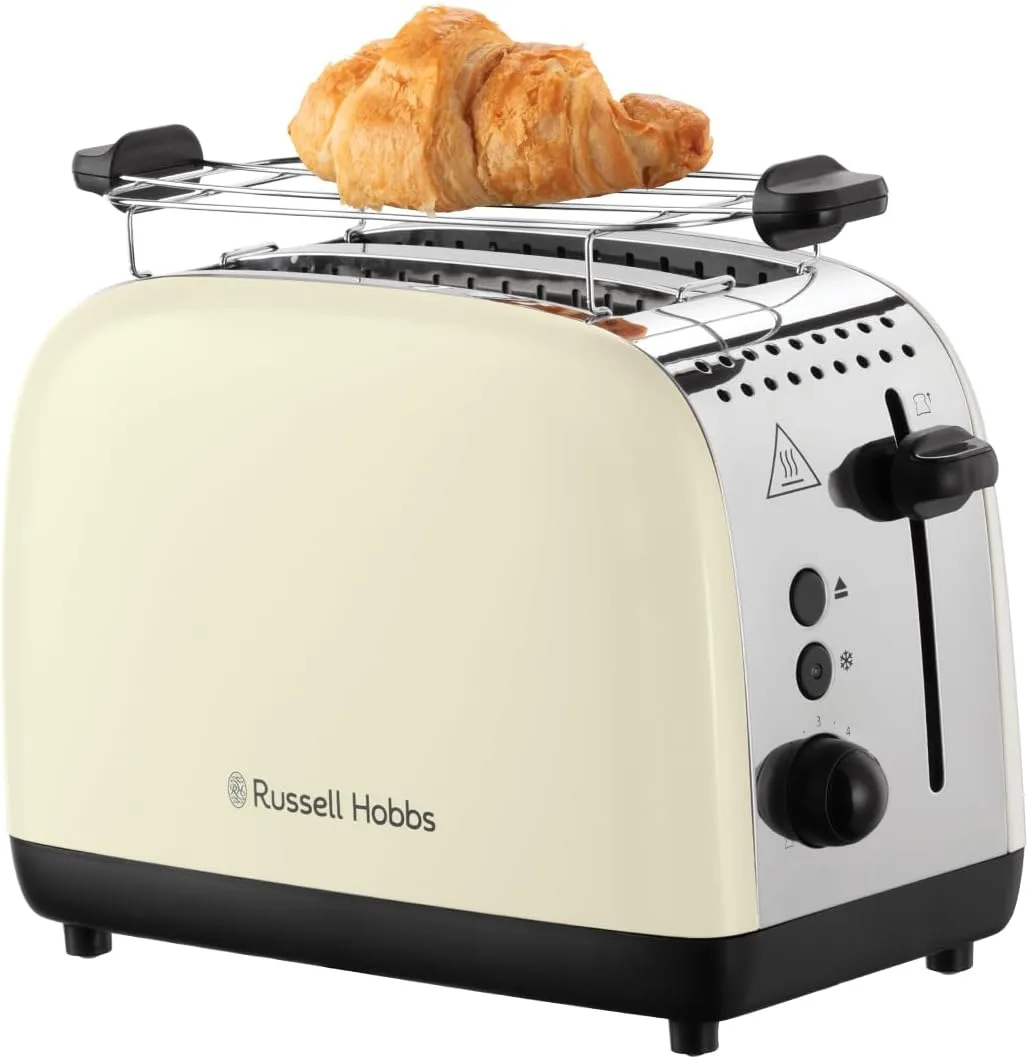 Тостер Russell Hobbs Colours Plus 1600Вт, з функціями підігріву та розморожування, металева конструкція, бежевого кольору.