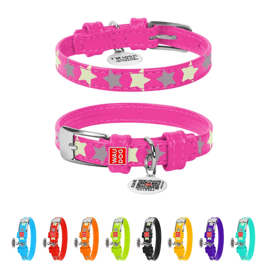 Нашийник WAUDOG Glamour шкіряний S 15 мм 27-36 см рожевий Зірочка