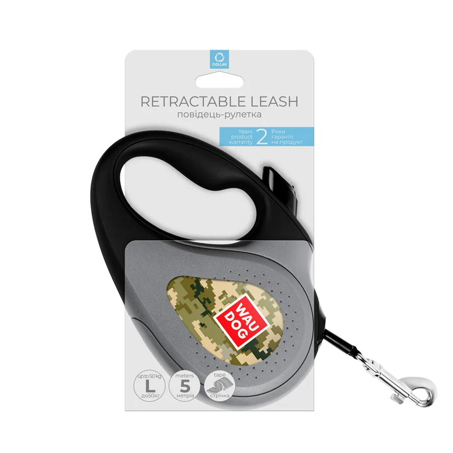 Поводок-рулетка WAUDOG R-leash L 5 м металл пластик Милитари до 50 кг