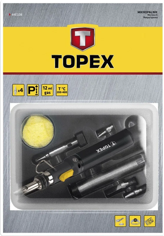 Паяльник газовый TOPEX 400°C с топливом 12мл микрогорелка для ремонта и пайки паяльник для сварки