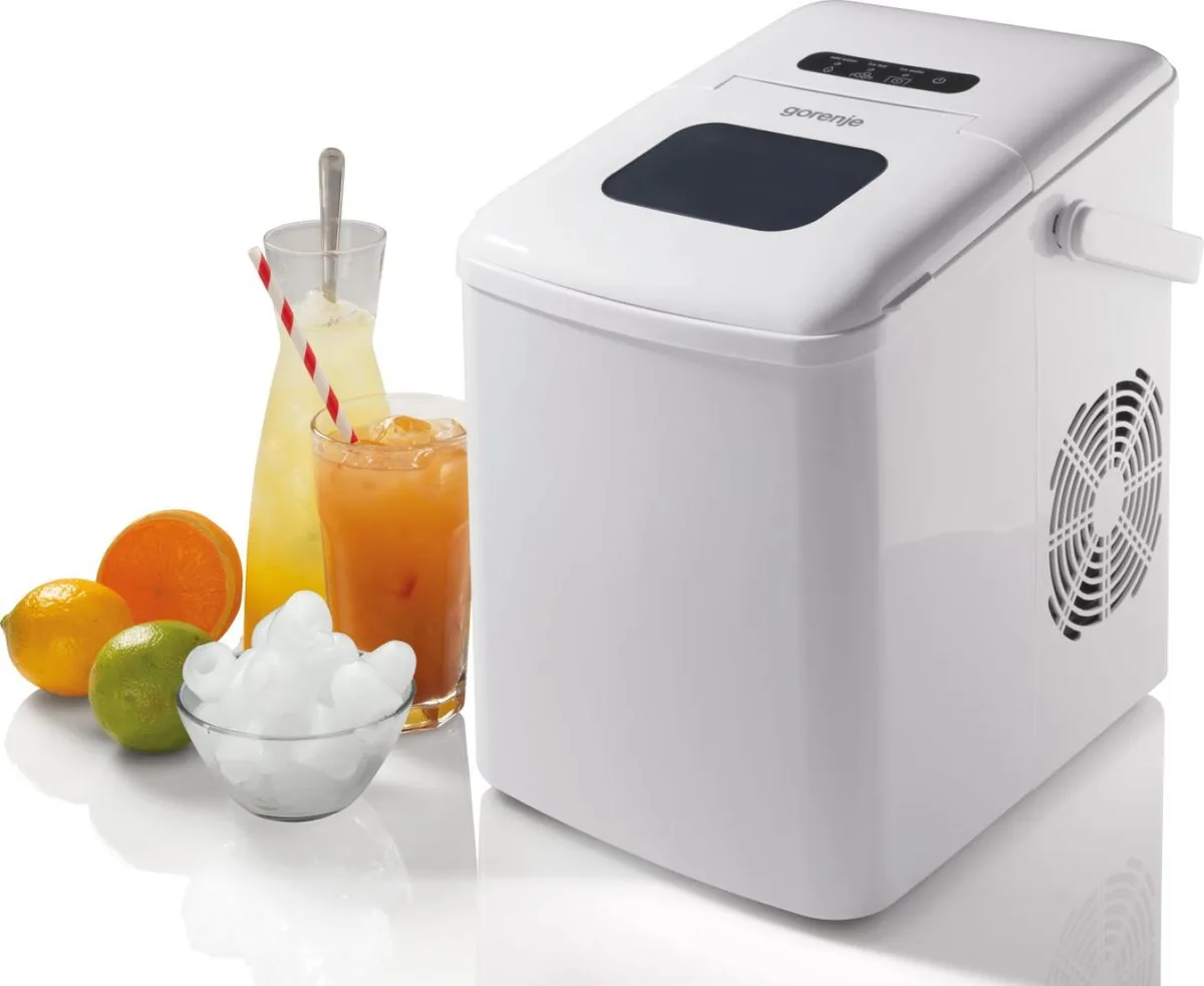 Льодогенератор домашній Gorenje, 12 кг/день, 1 л, з дисплеєм, білий.