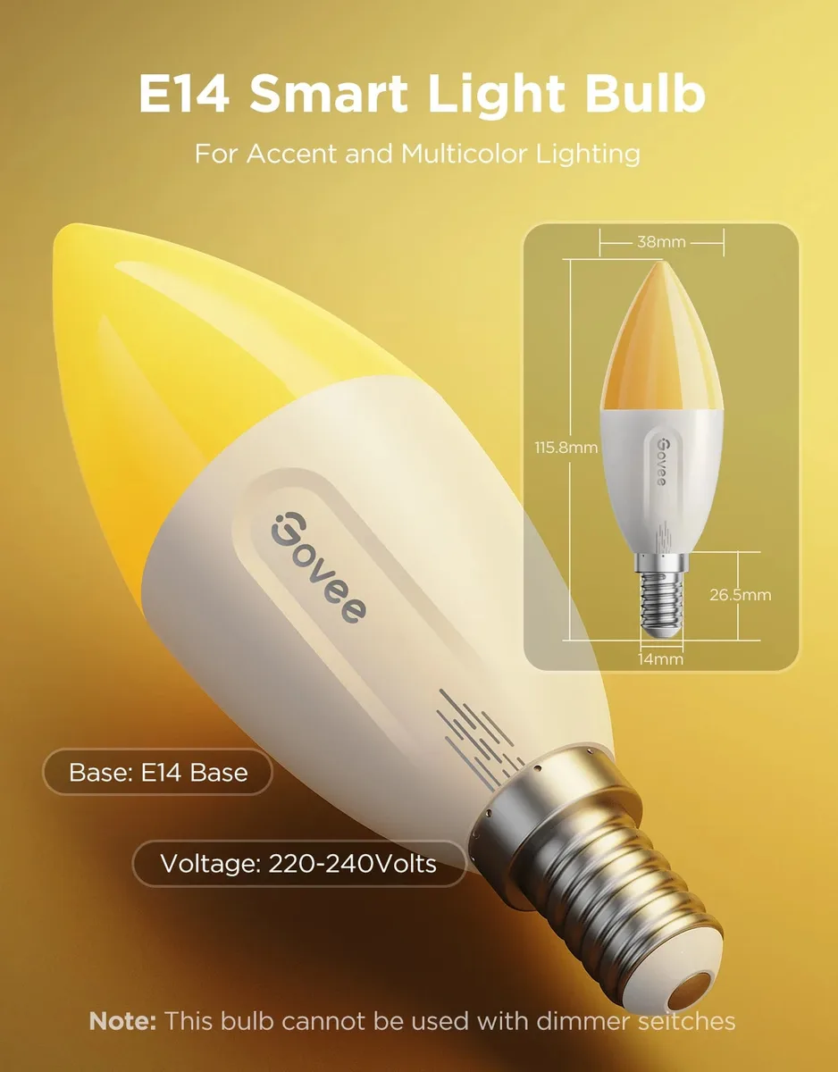 Лампа розумна Govee H600C, E14, 5W, 450Lm, 2700K-6400K, RGBWW, WI-FI/Bluetooth, білий