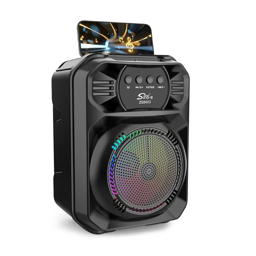 Портативна колонка Bluetooth 5W пластик 165 мм Чорна з FM приймачем та функцією караоке