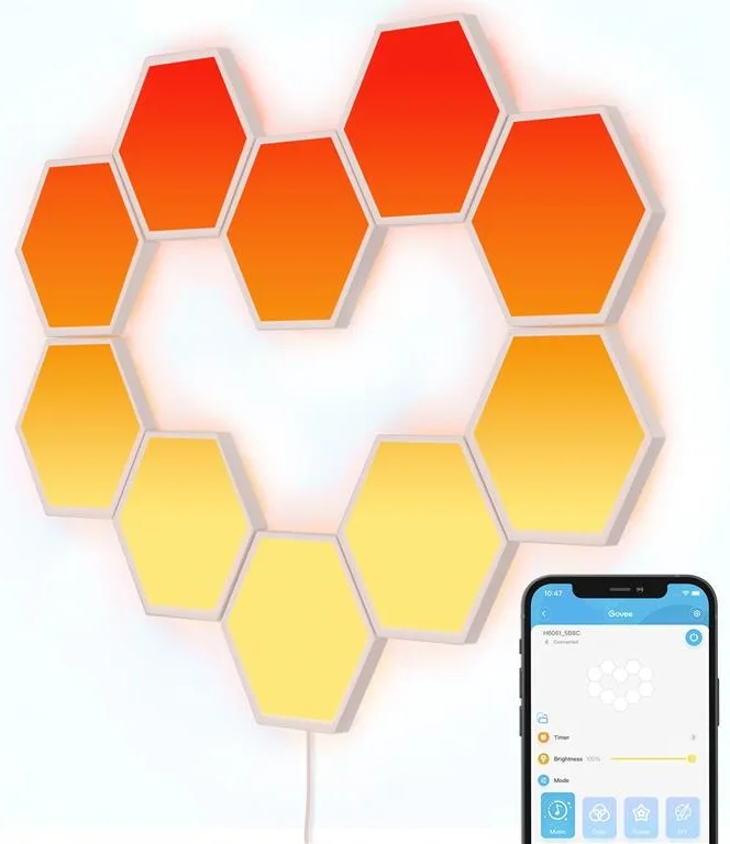 Набір настінних світильників Govee H6061 Glide Hexa Light Panels, 10шт, RGBIC, WI-FI/Bluetooth, білий