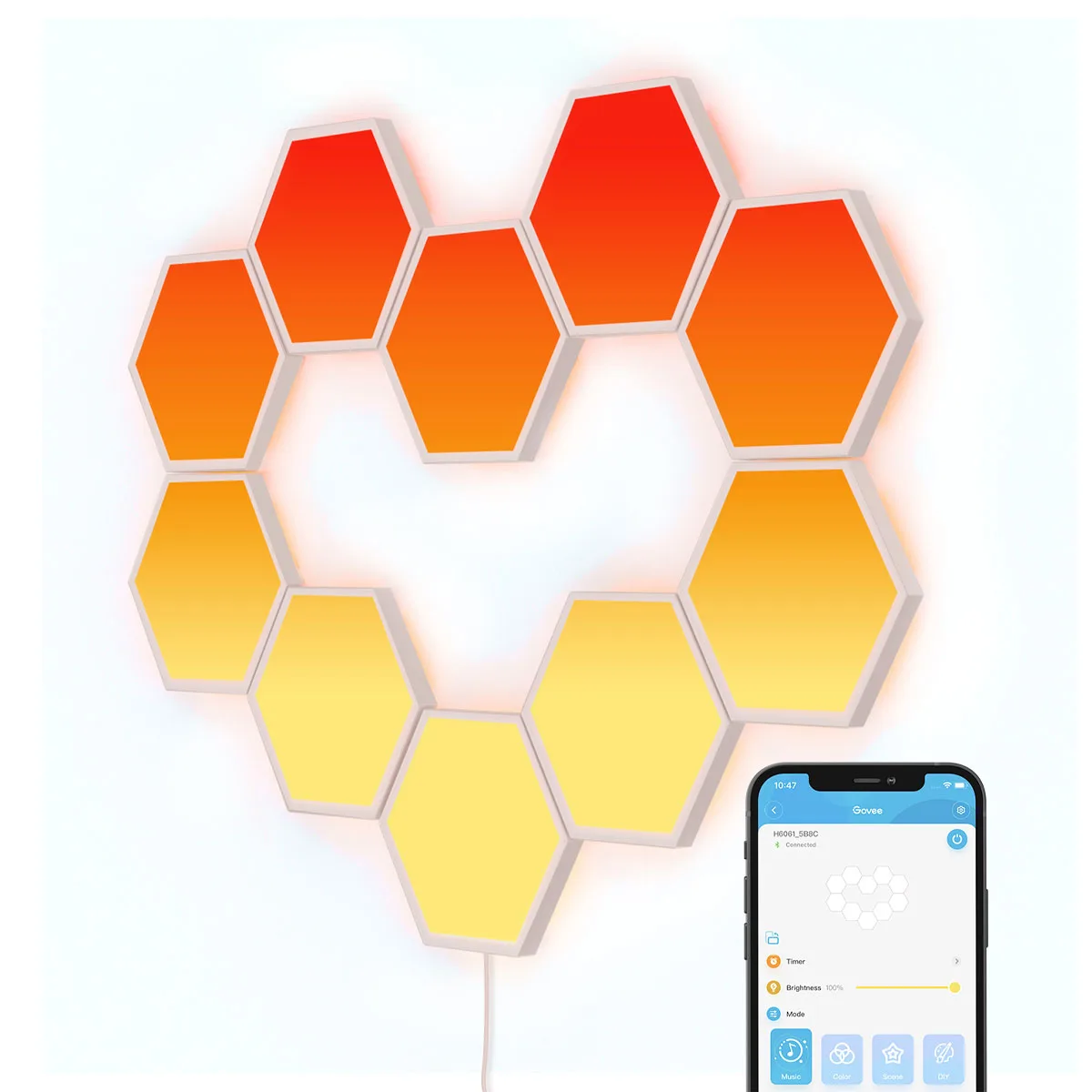 Набір настінних світильників Govee H6061 Glide Hexa Light Panels, 10шт, RGBIC, WI-FI/Bluetooth, білий