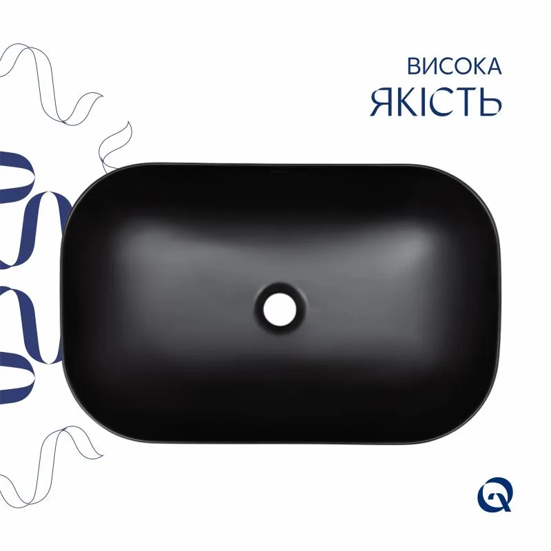 Раковина-чаша Qtap Robin 600x390 мм керамічна матова чорна прямокутна без отвору