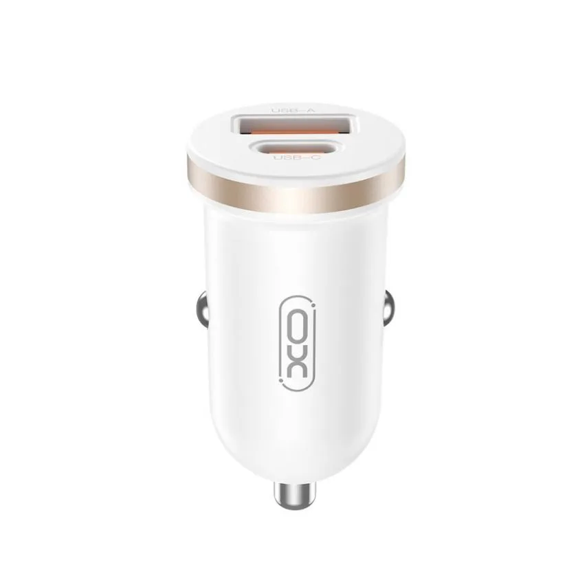Автомобільний зарядний пристрій XO металевий 30W білий з кабелем USB to Lightning 1м