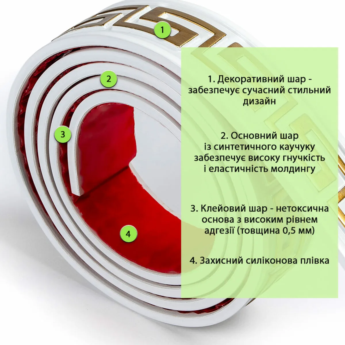 Самоклеючий молдинг 3000х50х6 мм Білий із золотом NBR