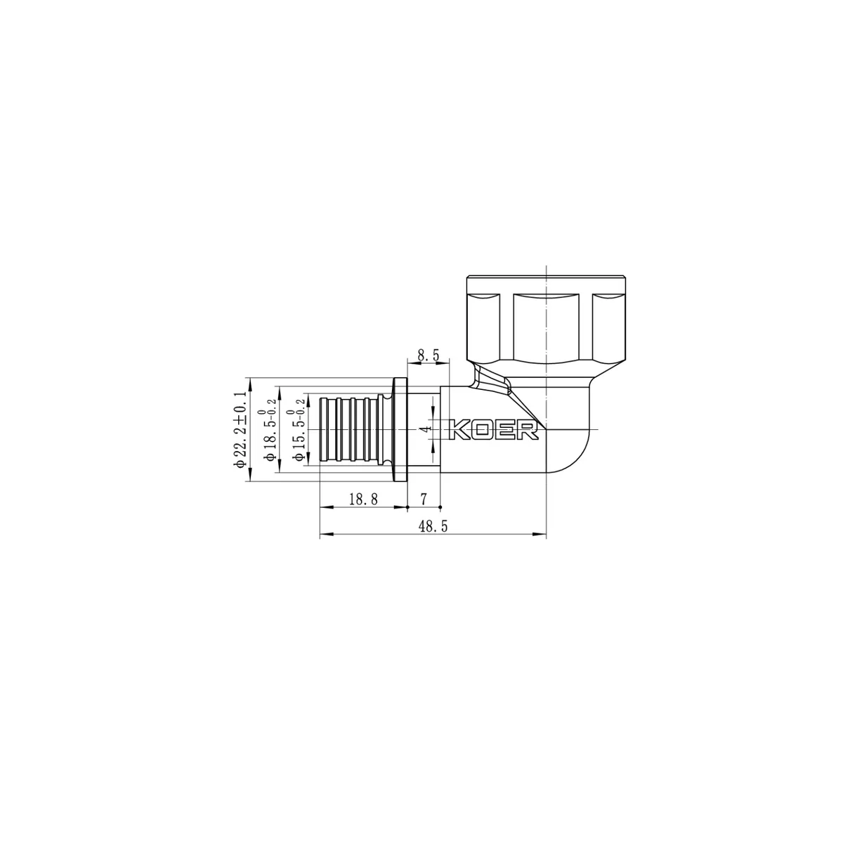 Кутник перехідний KOER латунь 16мм x 3/4"F
