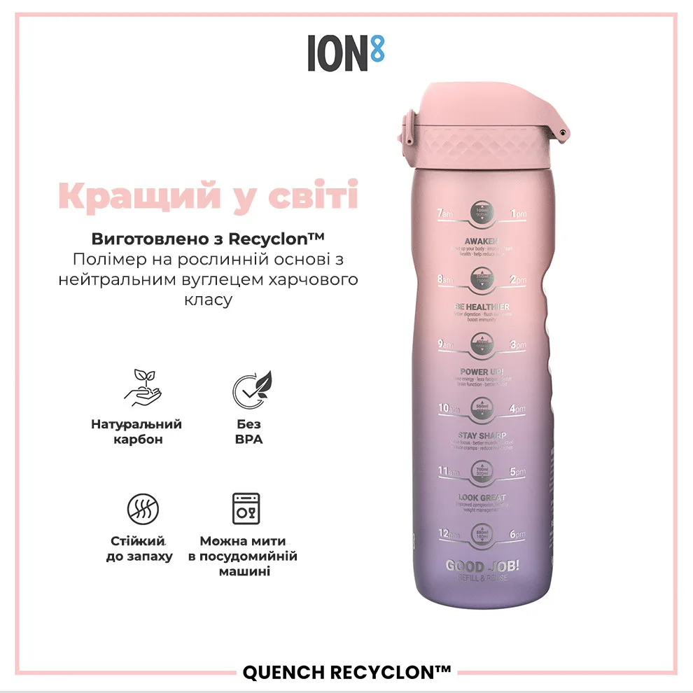 Пляшка для води ION8 харчовий пластик 1000 мл рожевий BPA Free