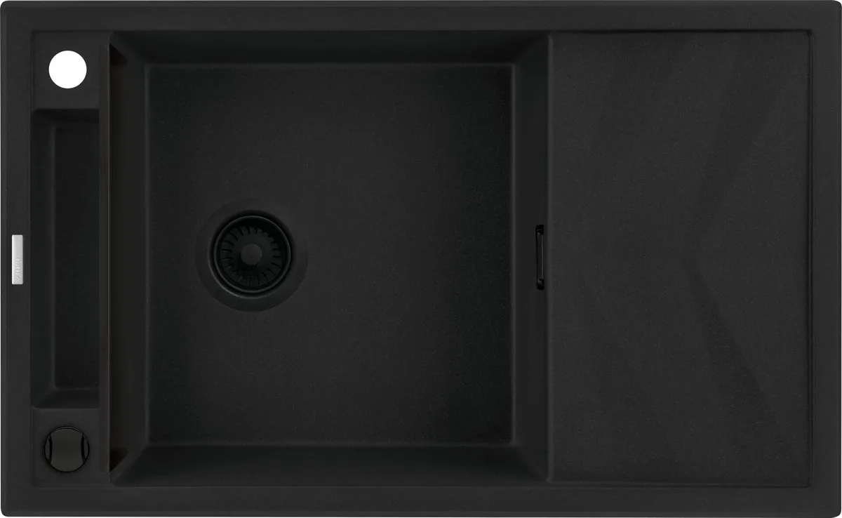 Кухонна мийка Deante Magnetic, гранітна, прямокутна, з бічним крилом, розміри 820x500x219 мм, однокамерна, накладного монтажу, чор
