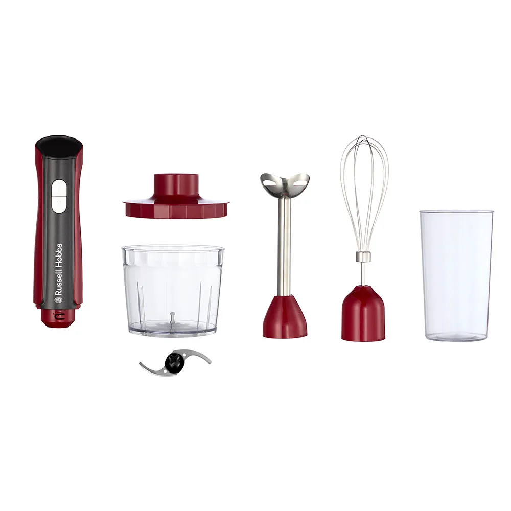 Занурювальний блендер Russell Hobbs Desire Red, потужність 500 Вт, чаша 500 мл, вінчик, міні-подрібнювач, червоного кольору.