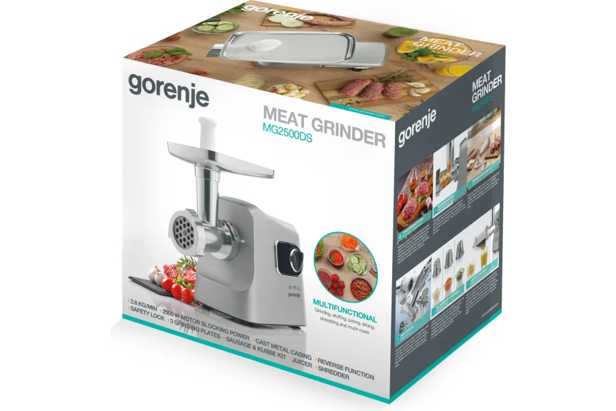 М'ясорубка Gorenje 2500Вт 2,8кг/хв пластик метал чорна срібляста