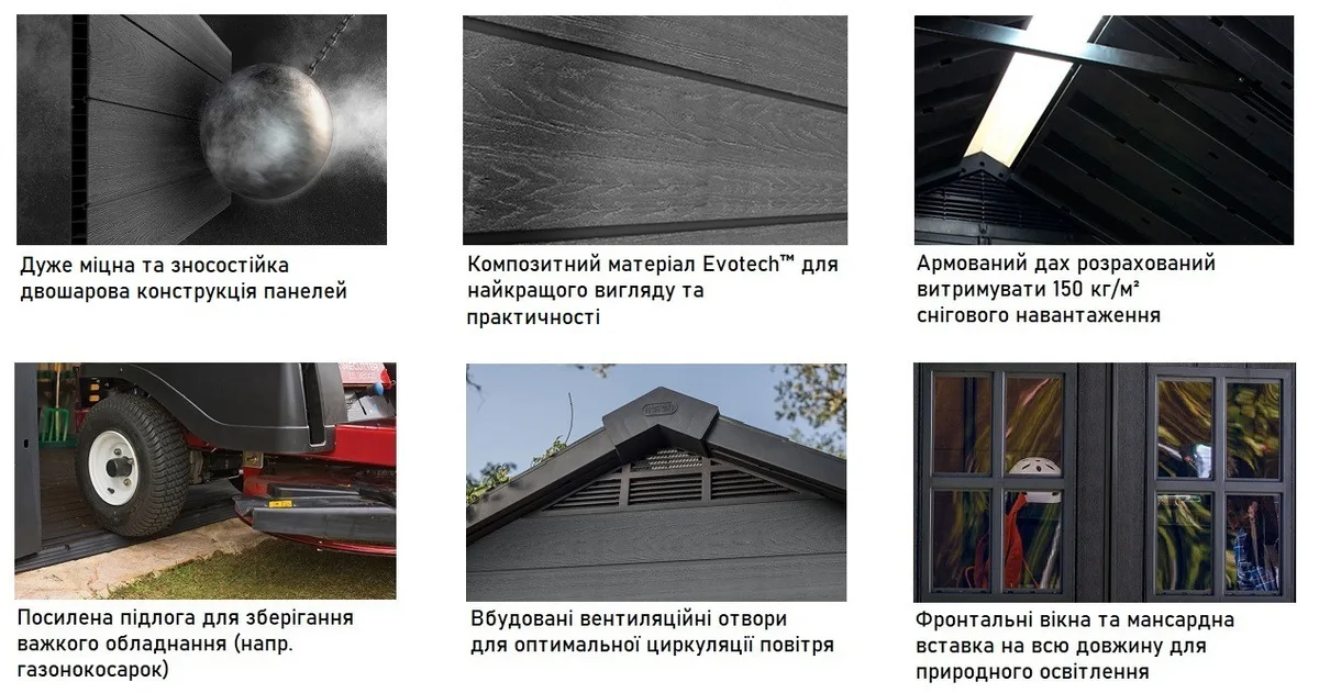 Пластиковий садовий сарай Keter Evotech 2,1х1,6 м сірий