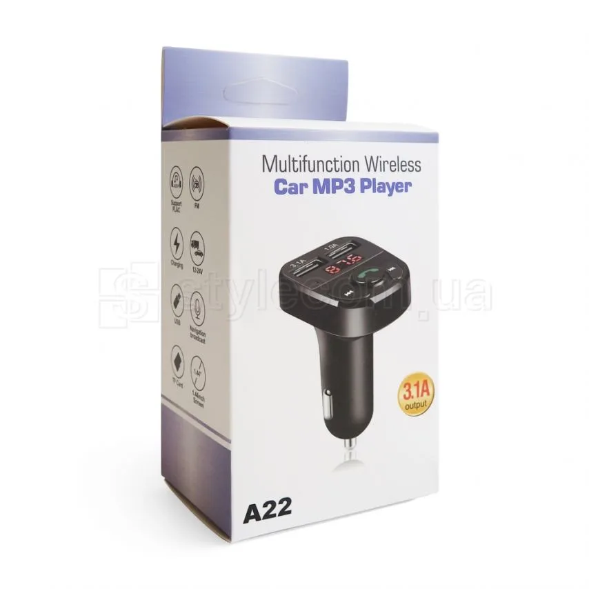 FM-трансмітер Bluetooth 3 порти USB 2 шт 1A 3.1A пластик чорний