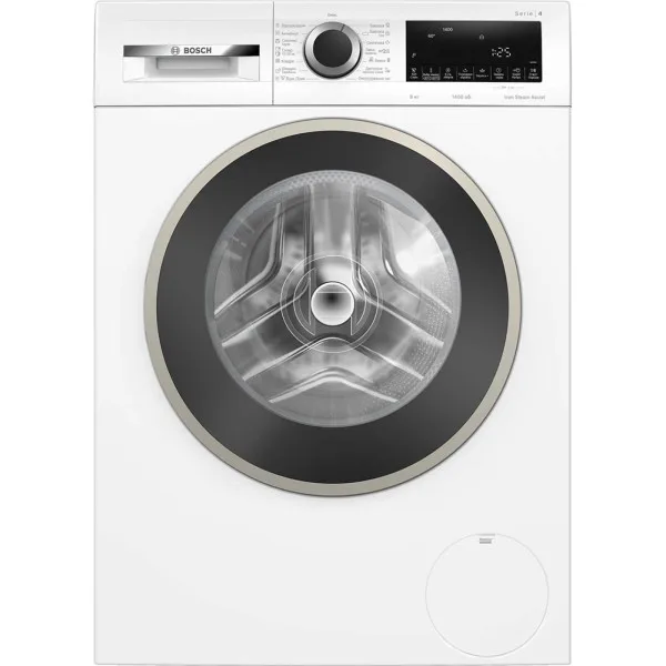 Стиральная машина Bosch фронтальной загрузки, 8 кг, 1400 об/мин, класс энергопотребления A, ширина 59 см, с дисплеем, белая