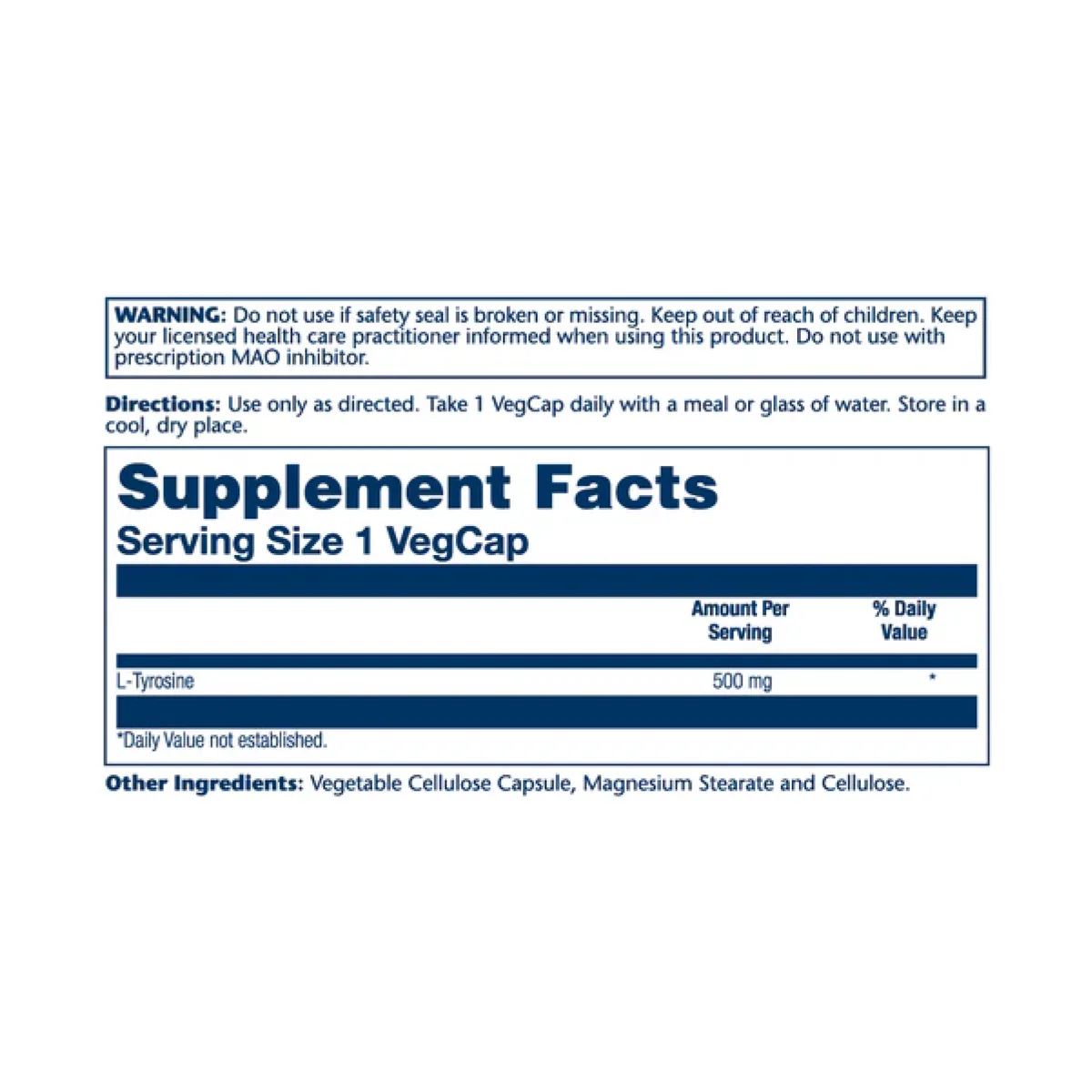 L-Tyrosine 500mg капсулы вегетарианские 50 шт Solaray
