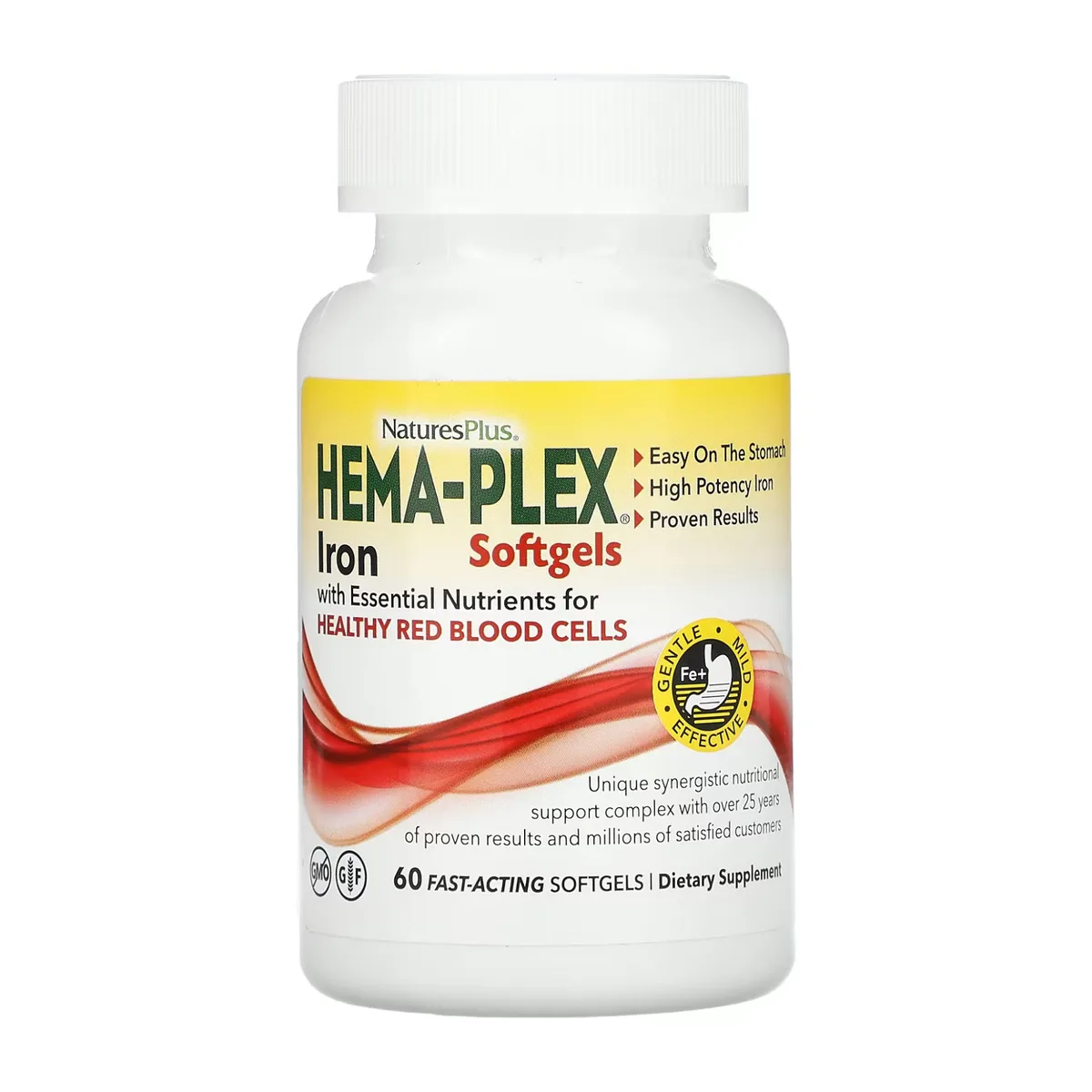 Hema-Plex Nature's Plus хелатне залізо 60 капсул без ГМО, без глютену