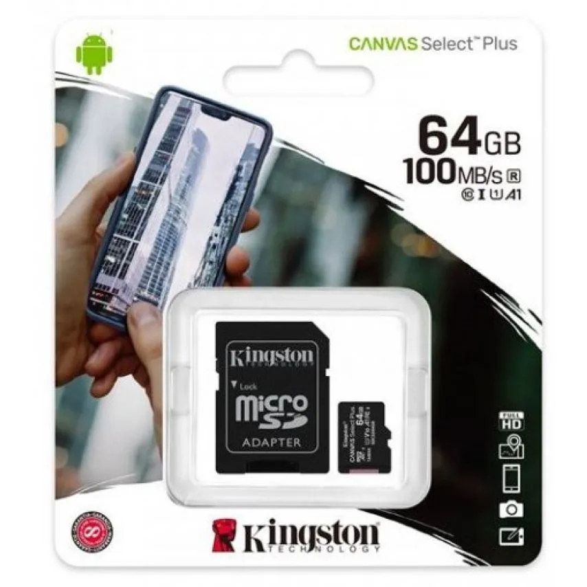 Карта пам'яті Kingston MicroSDHC 64Гб Class 10 UHS-I з адаптером