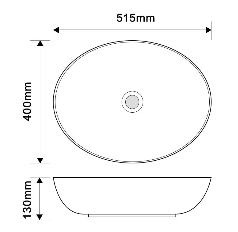 Раковина накладна Ellipse 515x400x130 мм санітарна порцеляна мармурова