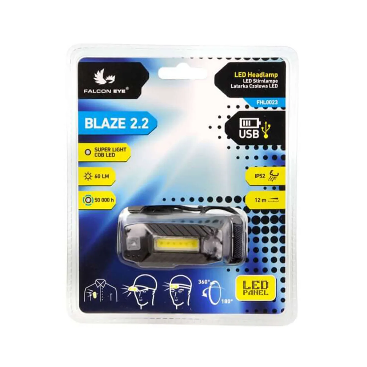 Налобний ліхтар Falcon Eye COB LED 60 Lm Чорний 70х20х30 мм