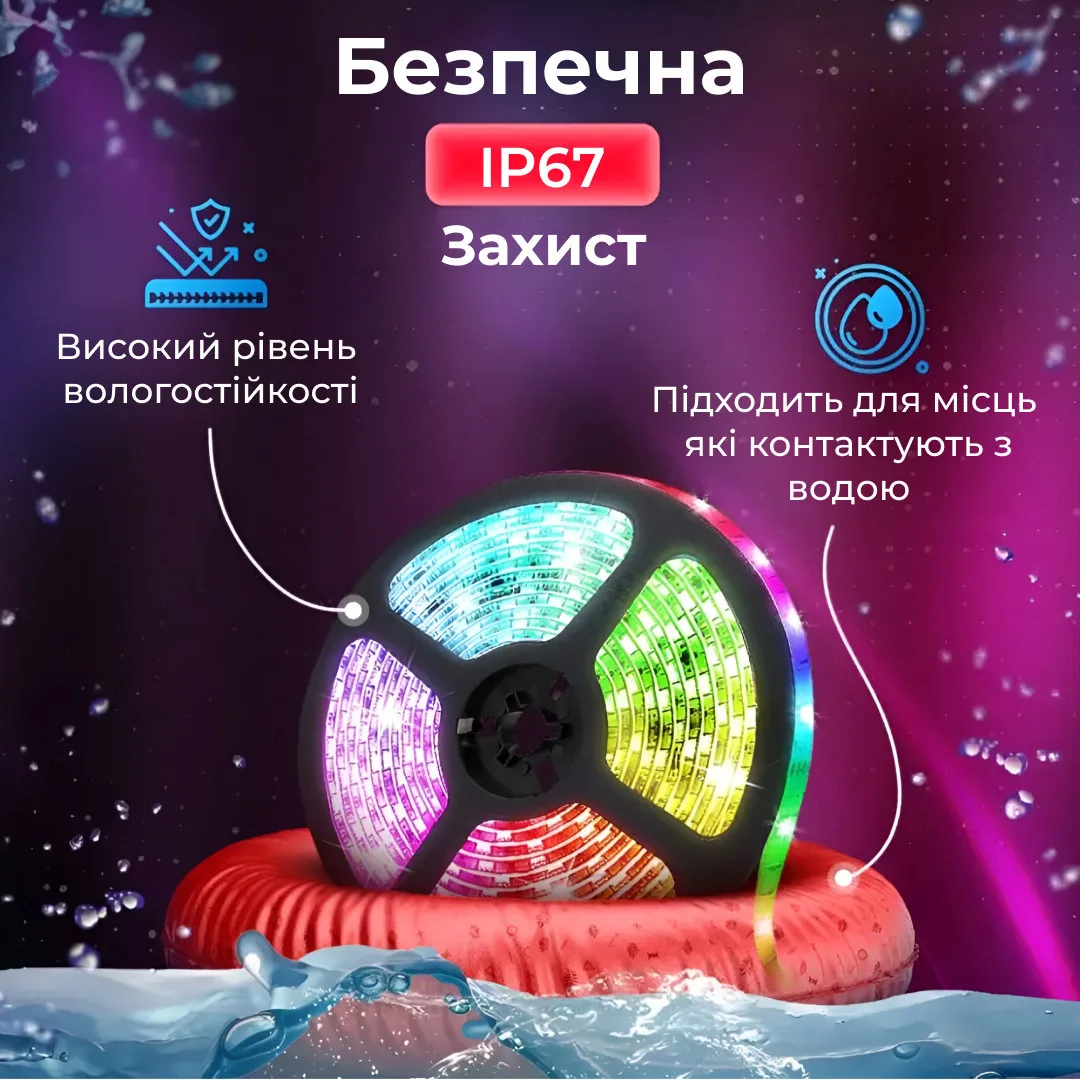 Світлодіодна стрічка RGB 5м 300 LED 5050 водостійка IP65 12 Вт