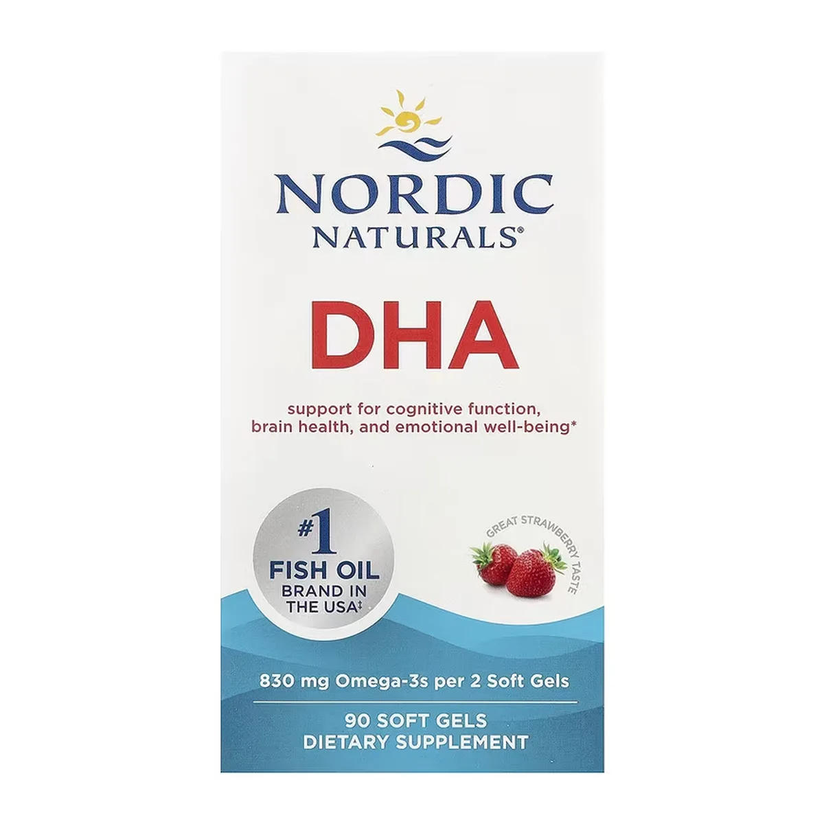 Nordic Naturals DHA 90 мягких капсул рыбий жир 830 мг Омега-3 клубничный вкус