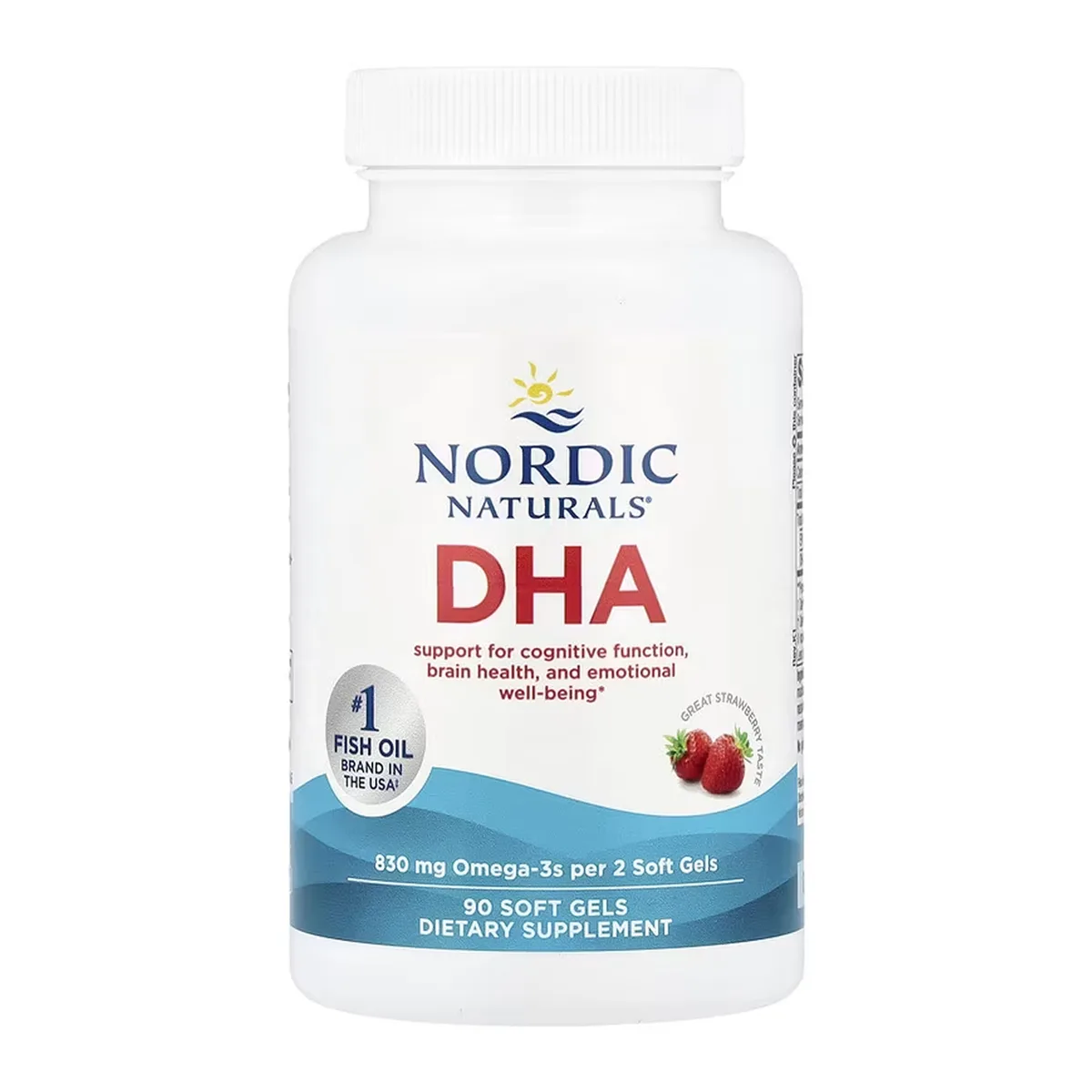 Nordic Naturals DHA 90 мягких капсул рыбий жир 830 мг Омега-3 клубничный вкус