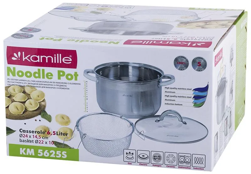 Каструля Kamille Mystery 6.5л з нержавіючої сталі з друшляком-варкою на пару