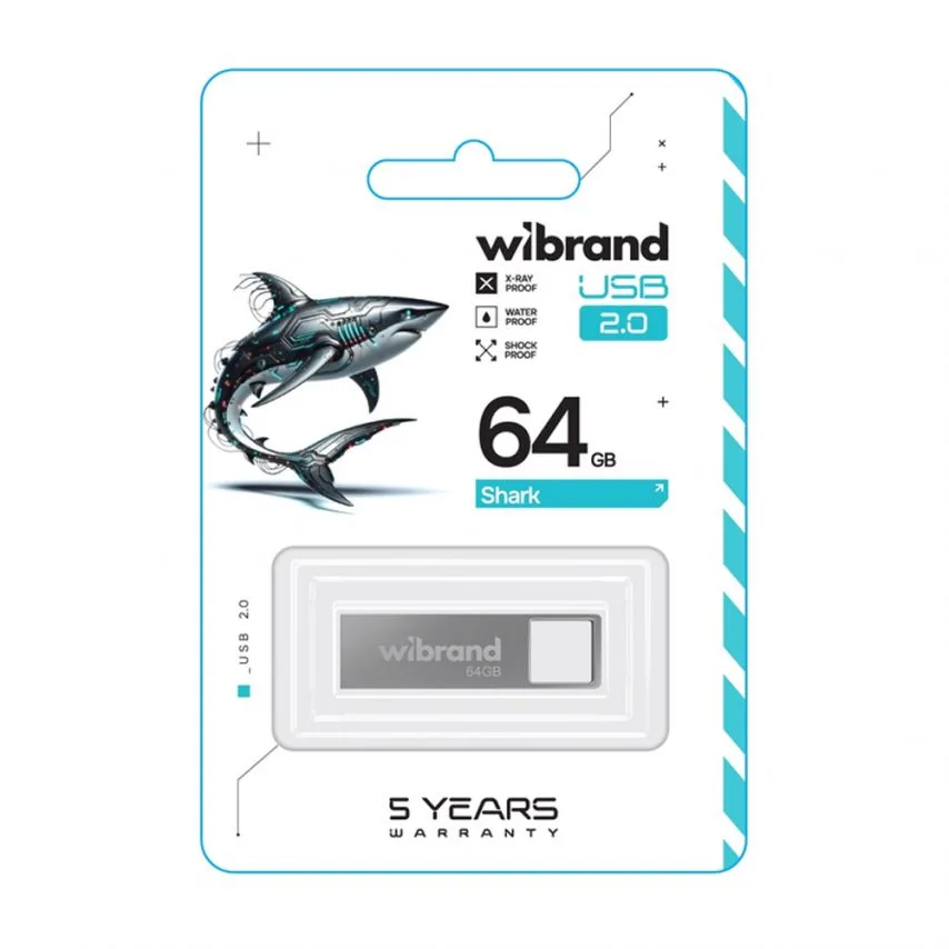 Флеш-пам'ять USB Wibrand 64Гб метал срібний