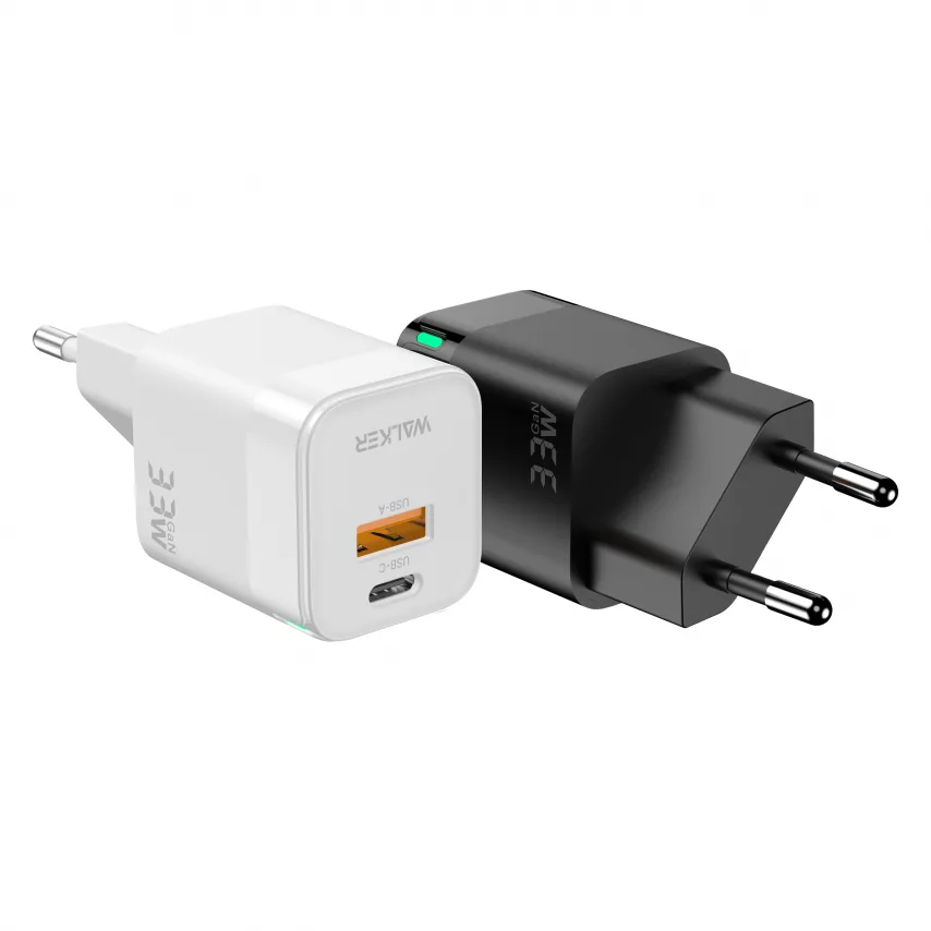 Мережевий зарядний пристрій WALKER 33W GaN Type-C USB 34х30х61 мм Чорний
