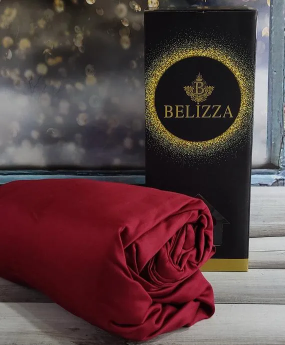 Сатинова простирадло на резинці 180х200 см 100% бавовна червоне Belizza Kirmizi 2 наволочки 50х70 см