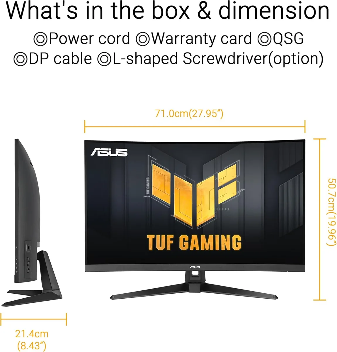 Монитор Asus 31.5" TUF Gaming VG32WQ3B 2xHDMI, DP, MM, VA, 2560x1440, 180Hz, 0.5ms, sRGB 120%, изогнутый, AdaptiveSync, HDR10.