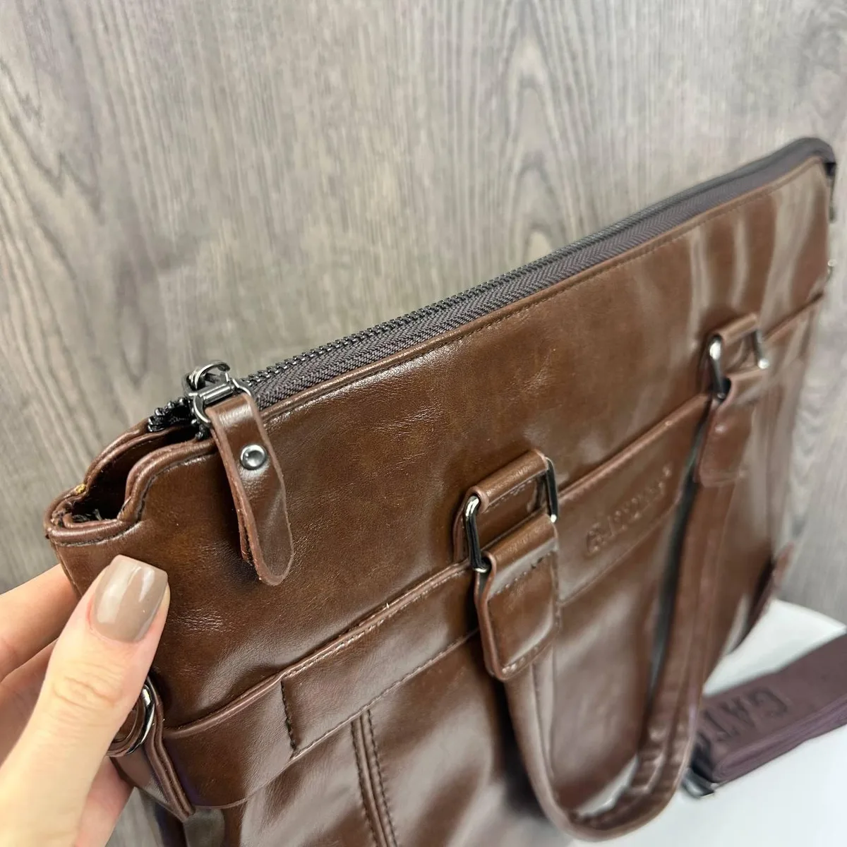Мужской портфель для документов 38x29x8 см ПУ кожа светло-коричневый с клатчем и кошельком