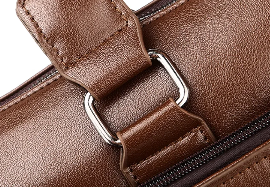 Мужской портфель для документов 38x29x8 см ПУ кожа светло-коричневый с клатчем и кошельком