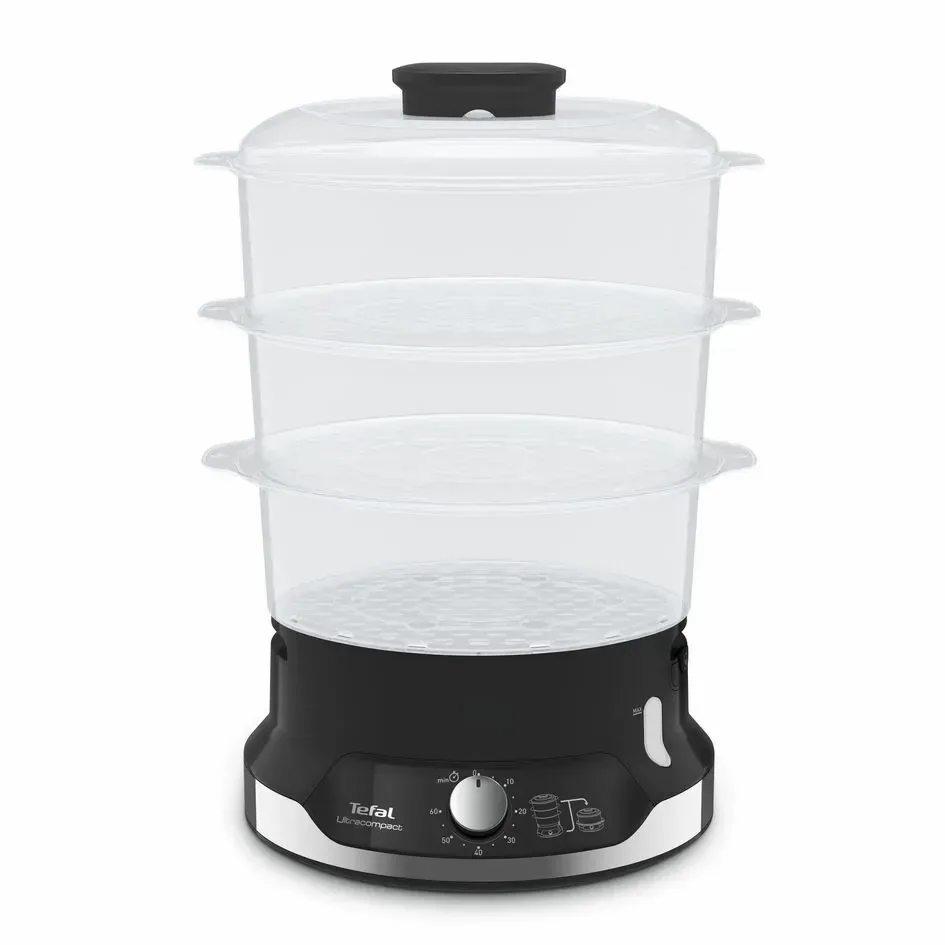 Пароварка Tefal Ultracompact, 800 Вт, об'єм 9 л, 1 л резервуар для води, механічне управління, пластиковий корпус, чорний.