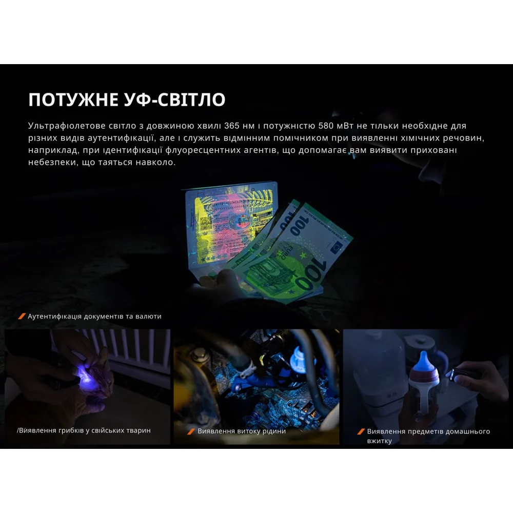Ліхтар наключний Fenix металевий 69х29х16 мм сірий
