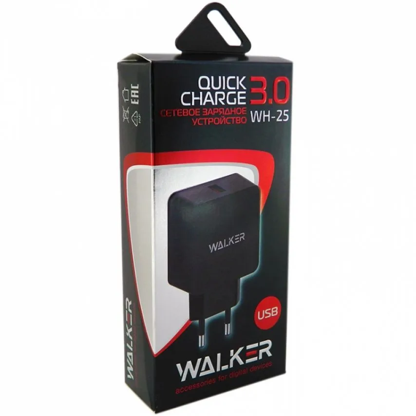 Мережевий зарядний пристрій WALKER пластик 67х48х25 мм чорний 3A 18W Quick Charge 3.0