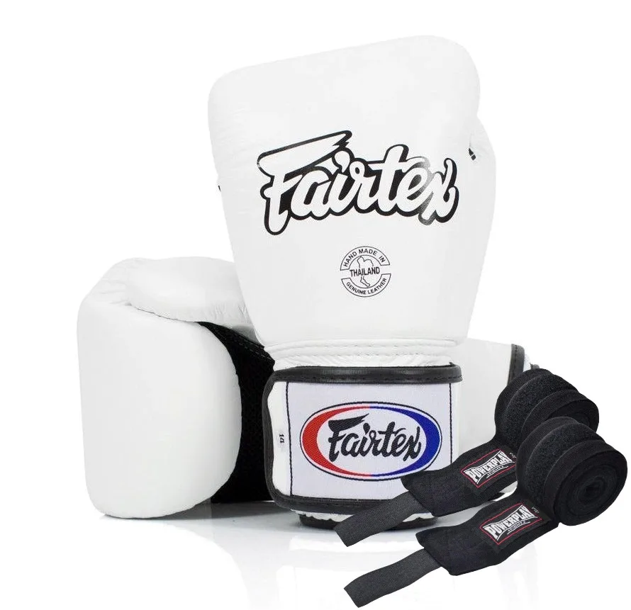 Боксерские перчатки Fairtex натуральная кожа 14 унций белые